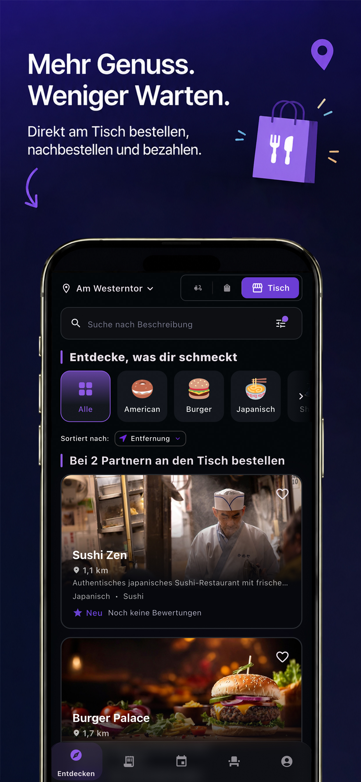Restaurant-Startseite in der App auf dem iPhone